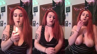 Goth Smoking Slut Gets Tattooed Bare Tits Puffed