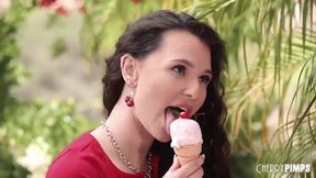 Ice Cream Fun: A Messy Outdoor Encounter with Natural Curves and Playful Cleanup