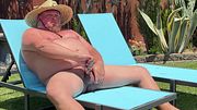 Naked Dad Doing Chores & Jerking his Fat Greased Up Cock