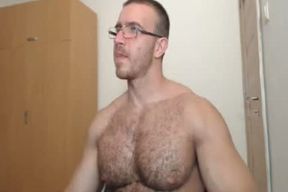 Muscle Hairy man Display And jizm