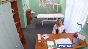 Nurse gets a sloppy blowjob and pounded hard in doggy style