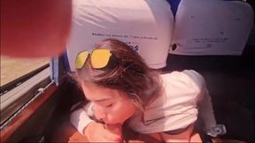 Solo traveler's mouth stretched wide by stranger's big dick on public bus