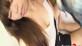 Horny&#x1F975; Asian with fuzzy pussy&#x270C; covered in cum after intense nail work, cumshot overload!