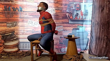 Pedro Zaya spiderman tied up and gagged cumming