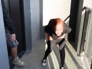 Coarse sex three cumsots on the balcony morning neighbors shocked.