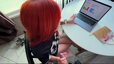 Cum on my redhead StepMom'_s tits in the kitchen after she asked me to help her with her work