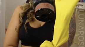 9 min POV watch me Gas mask up and clean my shower with harsh chemical, I double glove with uniglove latex gloves & rubber gloves, after doing such an amazing job! I decided to reward myself with the shower head, hear my moans through the gas mask