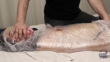 Dehumanizing Kel with Plastic Film! She is my sensitive plastic doll.