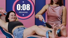 Busty Alice and Sabina engage in a tickling challenge
