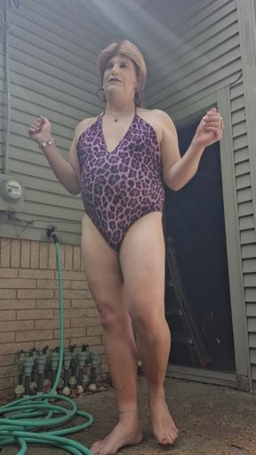 First bathing suit day of the year, my new purple bathing suit!