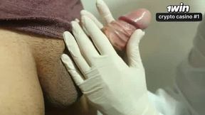 Sexy Doctor Blowjobs Patient's Cock with Latex Gloves - Steamy Brazilian Porn!