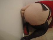 BBW sissy riding dildo then giving it a sloppy blowjob