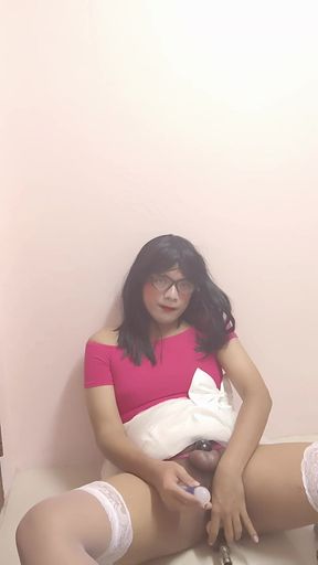 Sissy Slut Aubrey Sissygasm wears Chastity in Pink Beautiful shirt