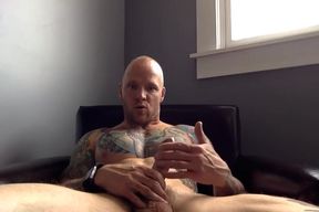 tatted up straight muscle stud pumps a big nut