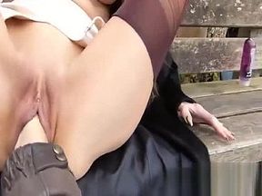 Fisting the wifes greedy pussy at a public park
