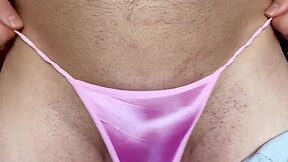 Hands-free ejaculation in satin panties