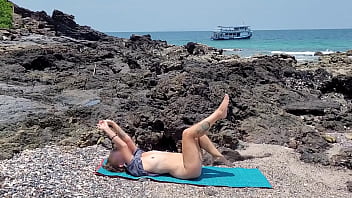 Hot wife flashing tits and pussy on the beach