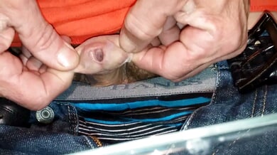 Self-shot sounding session with hard objects pushed deep into a fully stretched pisshole