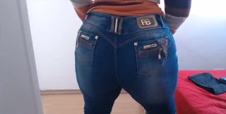 Showing off Her Boobs and Ass in Jeans and Naughty Shorts