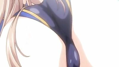 Watch this naughty cartoon brunette in swimsuit give a titjob while masturbating with her big dicks