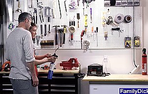 Stepdad catches twink playing with tools and fucks him