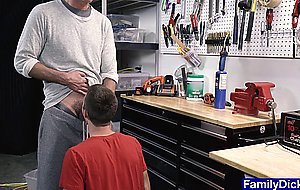Stepdad catches twink playing with tools and fucks him