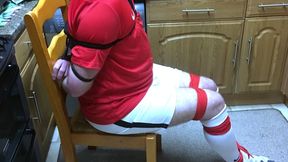 Miss M with a helpless footballer bound and gagged tight struggling on kitchen floor and made to cum