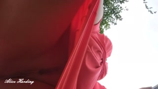 Alice upskirt without panties and shows her pussy and ass in public