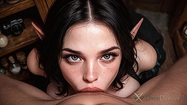 I fucked the dark-haired elf witch in every hole!! She rubbed her huge tits, with their nipple piercings, against my tiny cock... Her pussy smelled of lilac and gooseberries...[AI]