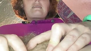 Mom almost wets herself before shoving her pussy in your face and pulls her sexy hairy outer lips apart by using her pubes