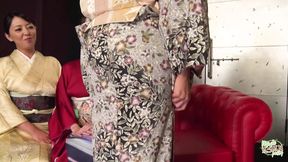 Wearing kimono, lustful Asian girls have intense group sex