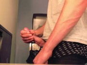Buff teen jerks off in the locker room, oozes cum for the camera