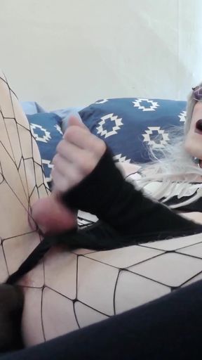 goth maid femboy dildo riding &amp; fleshlight play - fishnets, prostate tease &amp; messy cum   Clip 2