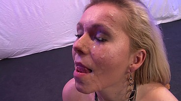 Skinny and chubby blondes in gangbang bukkake and cum swallow compilation