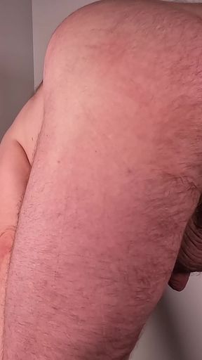 Bear Morning Stretch From Behind to Expose Big Balls, Cock and Asshole