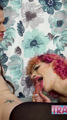 Trans Jenna Creed and Serena Bubbles bareback slumber party