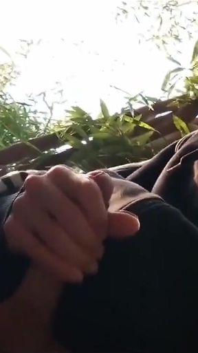Caught Jerking off My Cock Sticking Out of My Very Short Shorts, I Wait Him Gone, to Wank Again and Cum Outdoor