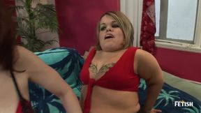 Hot brunette and two midget sisters make love
