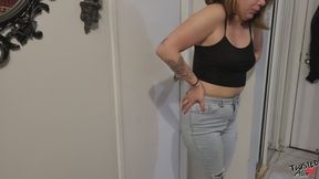 Pee desperation in jeans