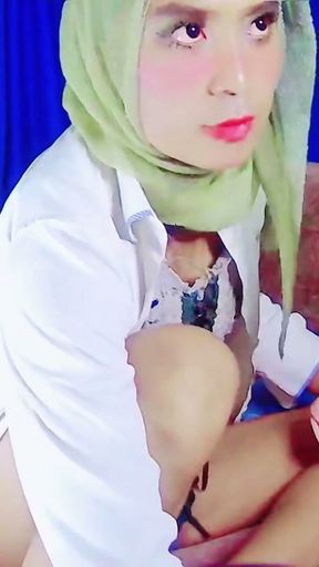 INDONESIAN Sissy wearing hijab and chastity   Clip 1