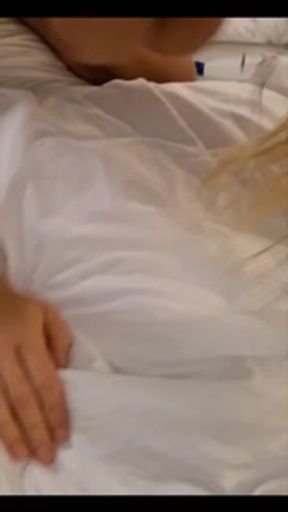 Husband let stranger guy from the hotel bar to fuck his big boob blonde wife in their hotel room