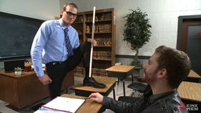 Straight professor gets edged and dildo fucked in the classroom