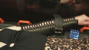 Strictly Spread on Bondage Bed – Leather Arm Corsets, Ballet Boots & Leather Vibrator Harness Holding It Deep + 50 mm Ballgag & Nipple Clamps