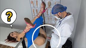 Redhead gynecologist plays with patient's pussy