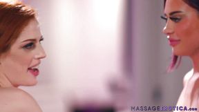 Redhead lesbian masseuse fingers to loud orgasm&#x1F4A6;