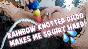 Watch my belly jiggle while I make myself squirt hard! Jiggle, big belly, BBW, MILF, masturbate, rainbow dildo, knotted dildo, squirt, orgasm, shaking, moaning, Candice Cougar, Candyxxkitty, 720