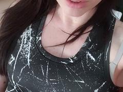 Small tit brunette amateur tugs on a big willie