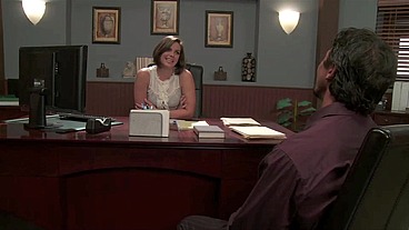 Horny Brunette In Lingerie Gets Fucked By Her Boss And Eats His Cum