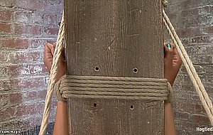 Ebony fisted and fucked on hogtie