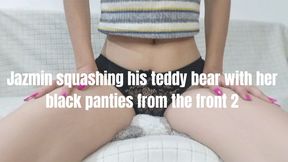 Jazmin squashing his teddy bear with her black panties from the front 2